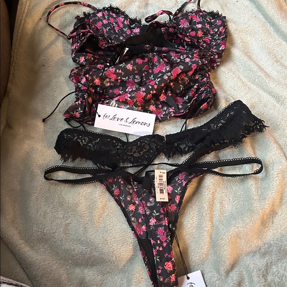 For Love And Lemons Black and Pink Floral Panty Set - Picture 2 of 3